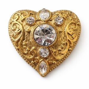 1928 Gold Heart Brooch with Crystal Details